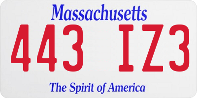 MA license plate 443IZ3
