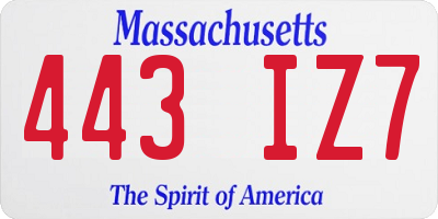 MA license plate 443IZ7