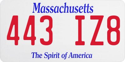MA license plate 443IZ8