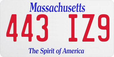 MA license plate 443IZ9