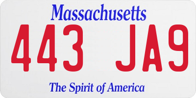MA license plate 443JA9