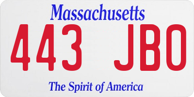 MA license plate 443JB0