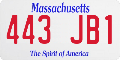 MA license plate 443JB1