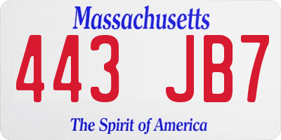 MA license plate 443JB7
