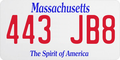 MA license plate 443JB8