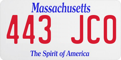 MA license plate 443JC0
