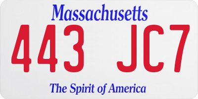 MA license plate 443JC7