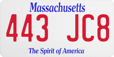 MA license plate 443JC8