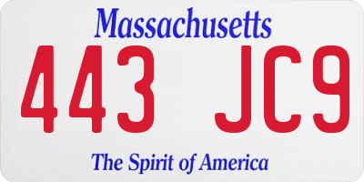 MA license plate 443JC9