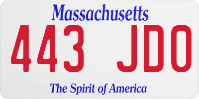 MA license plate 443JD0