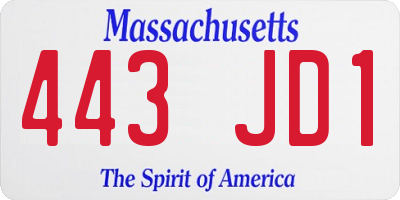MA license plate 443JD1