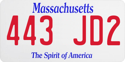 MA license plate 443JD2