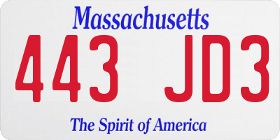 MA license plate 443JD3
