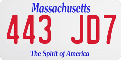 MA license plate 443JD7