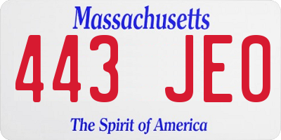 MA license plate 443JE0