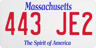 MA license plate 443JE2