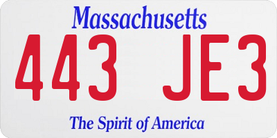 MA license plate 443JE3