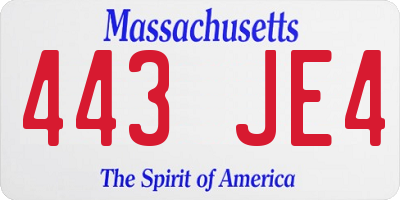 MA license plate 443JE4