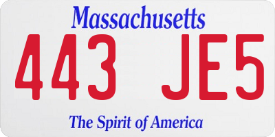 MA license plate 443JE5