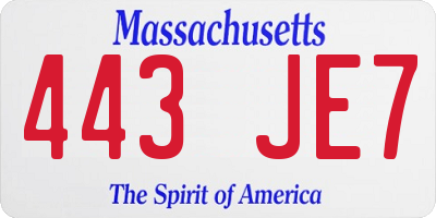 MA license plate 443JE7