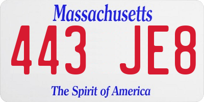 MA license plate 443JE8