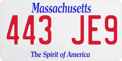 MA license plate 443JE9