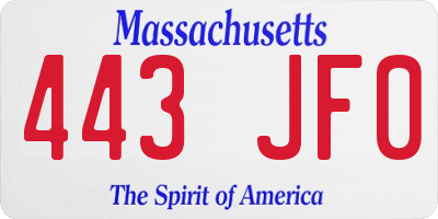 MA license plate 443JF0