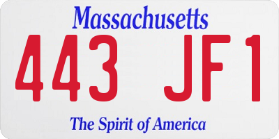 MA license plate 443JF1