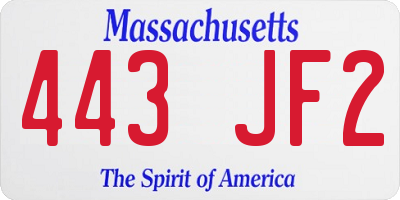 MA license plate 443JF2