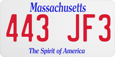 MA license plate 443JF3