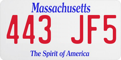 MA license plate 443JF5