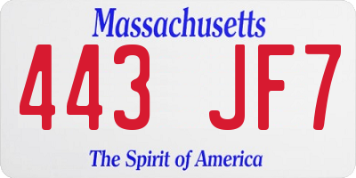 MA license plate 443JF7