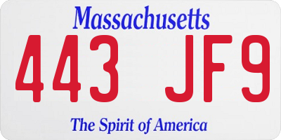 MA license plate 443JF9