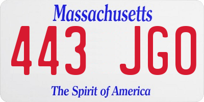 MA license plate 443JG0