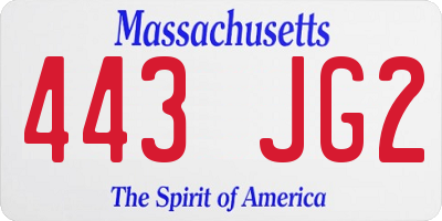 MA license plate 443JG2