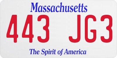 MA license plate 443JG3