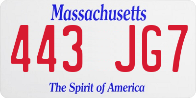 MA license plate 443JG7