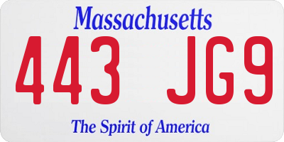 MA license plate 443JG9