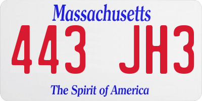MA license plate 443JH3