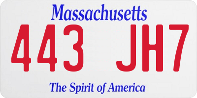MA license plate 443JH7