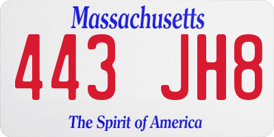 MA license plate 443JH8