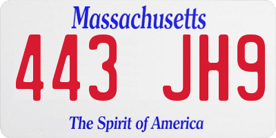 MA license plate 443JH9