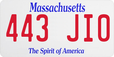 MA license plate 443JI0