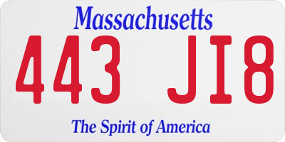 MA license plate 443JI8