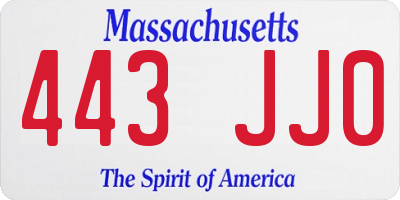 MA license plate 443JJ0