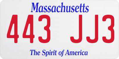 MA license plate 443JJ3