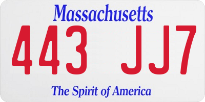 MA license plate 443JJ7