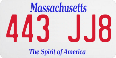 MA license plate 443JJ8