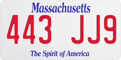 MA license plate 443JJ9