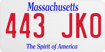 MA license plate 443JK0
